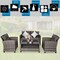 4 Piece Grey Rattan Patio Sofa Set with Steel Frame and Glass Table